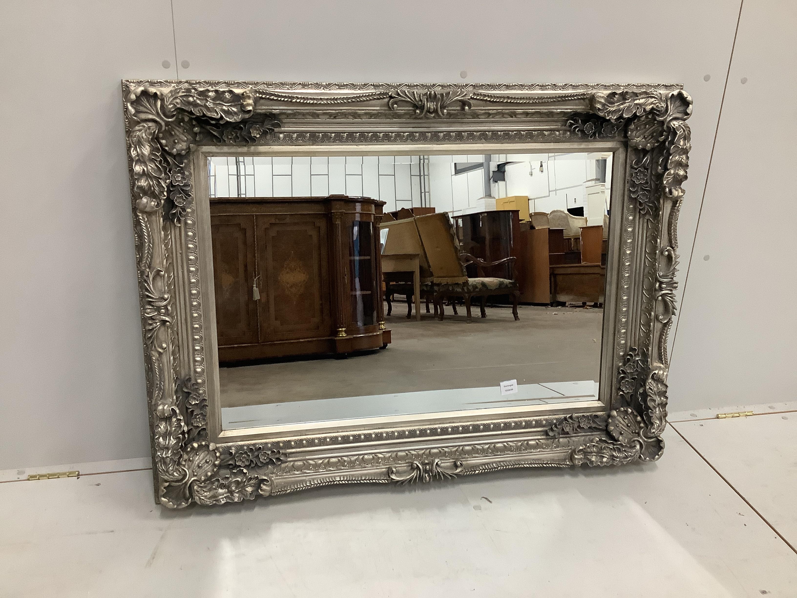A Victorian style rectangular silvered composition wall mirror, width 120cm, height 90cm